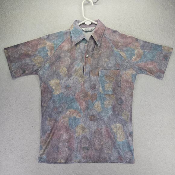 Vtg Lilly Dache Polo Shirt Mens S Disco Abstract USA 70s Johnny Collar Point - Picture 1 of 6